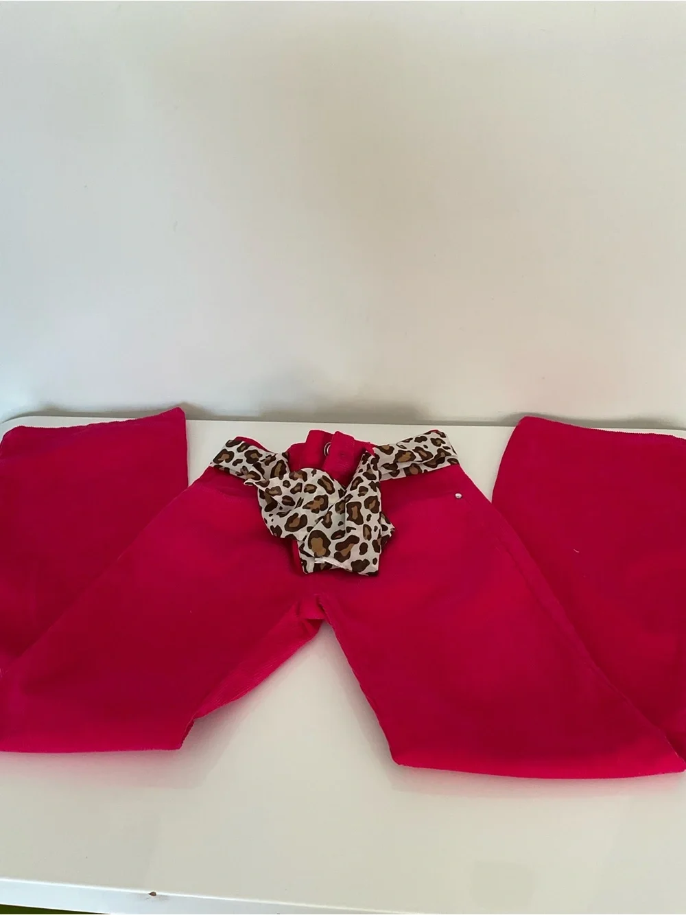 Gymboree Fuschia Pink Corduroy Girl Pants with Leopard Tie Waist Size 8
